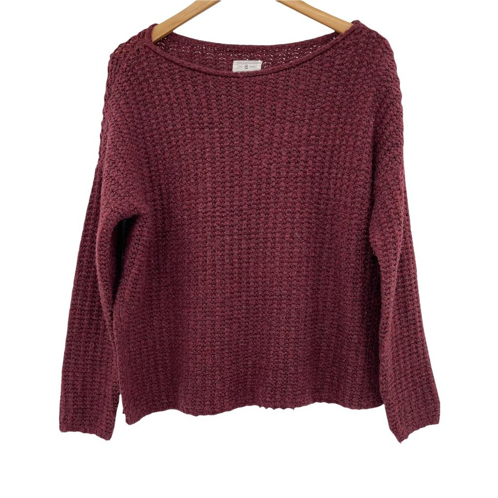 Lou & Grey Burgundy Oversized Long Sleeve Chunky Knit Boxy Boat Neck XS Sweater